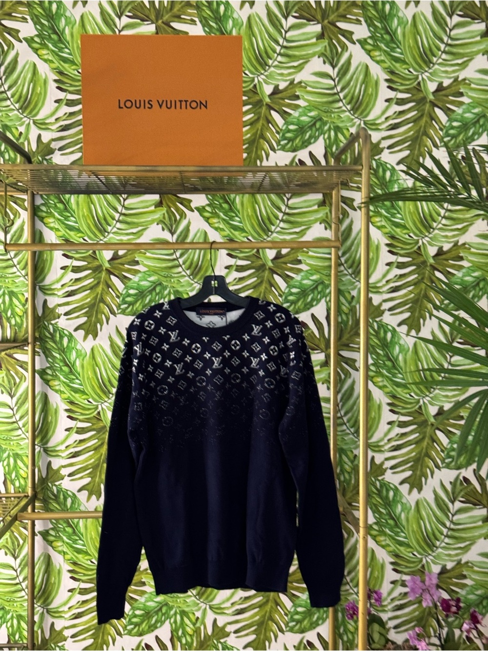 Louis Vuitton Navy and White Monogram Crewneck Sweater